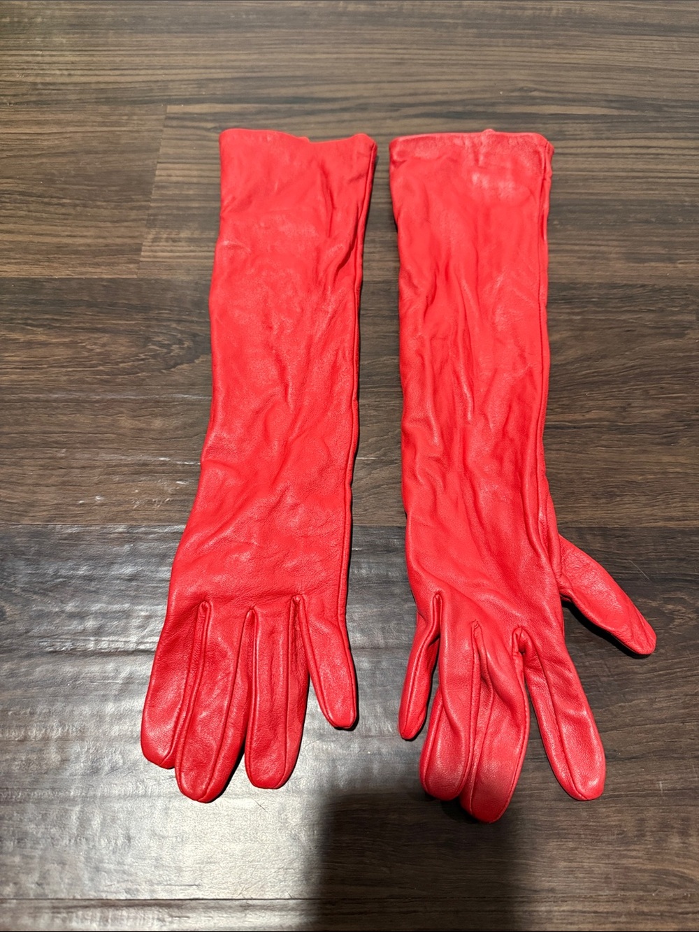 Long Red Sheep Leather Gloves